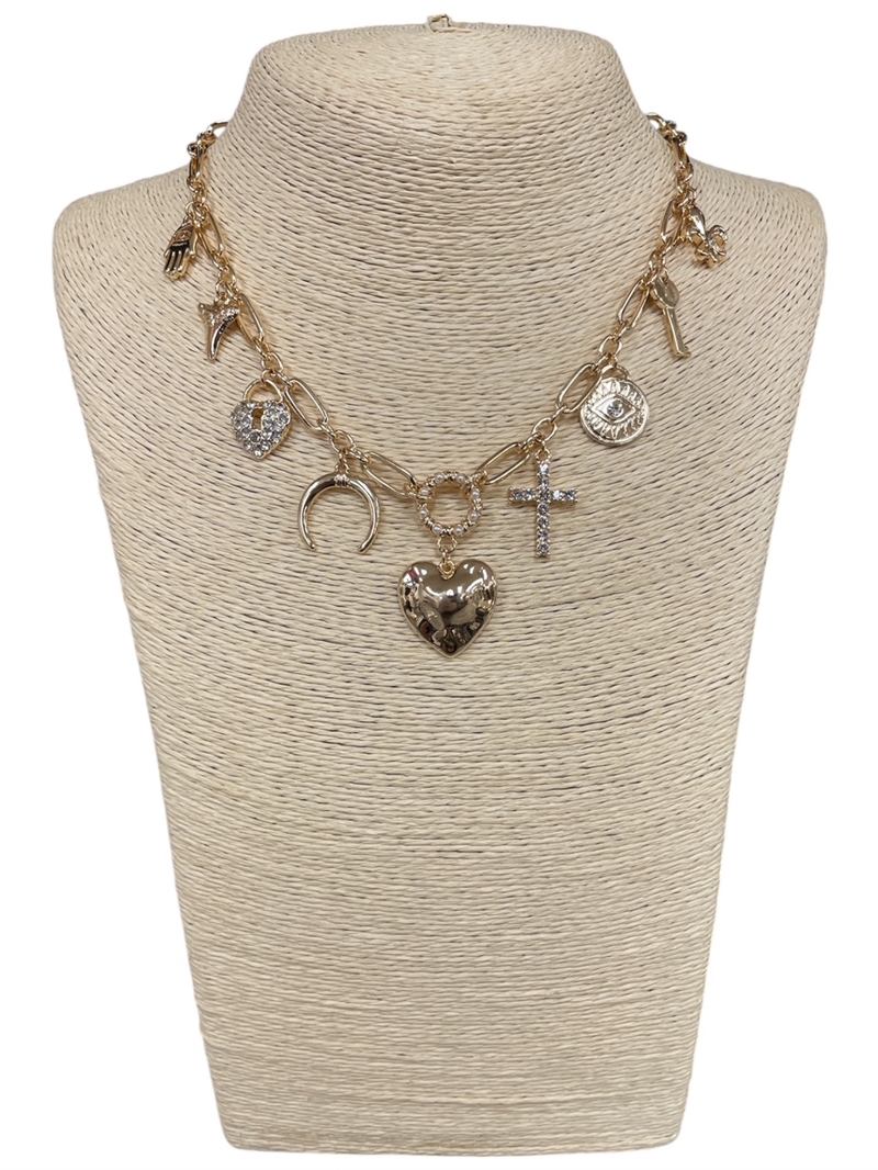 18641 HEART  CROSS CHARMS SHORT NECKLACE