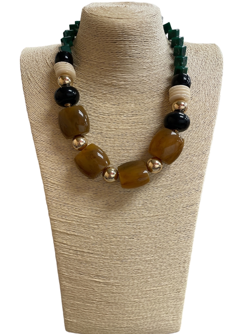 186GM  BROWN & GREEN ACRYLIC NECKLACE