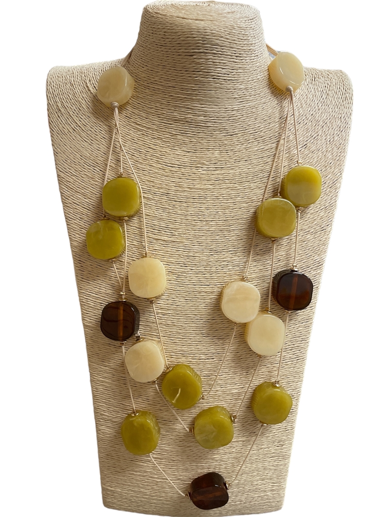 186MC MUSTARD & CREAM ACRYLIC NECKLACE