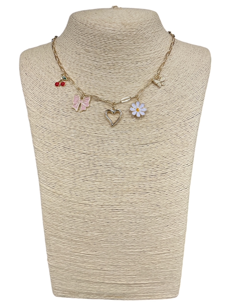 18710 DAISY & HEART CHARMS NECKLACE