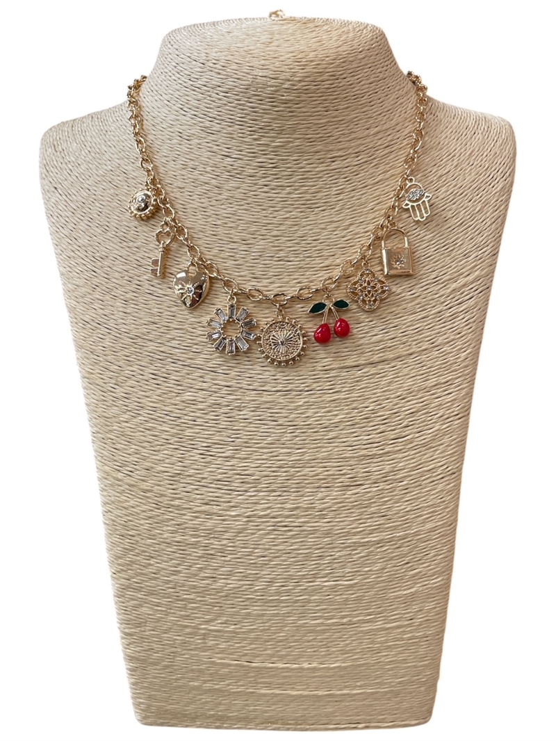 18768  CHERRY & HEARTS  CHARMS NECKLACE