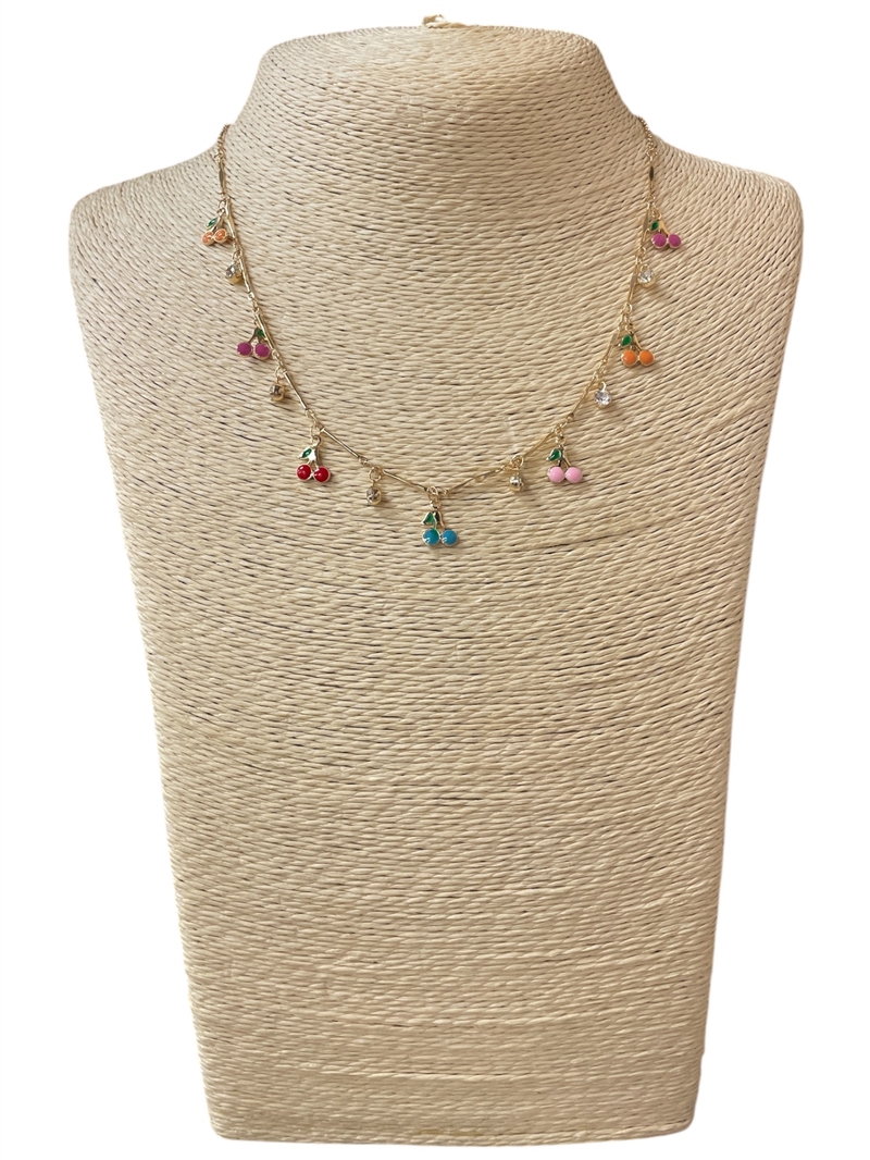 18777 MULTI COLOR CHERRY CHARMS NECKLACE