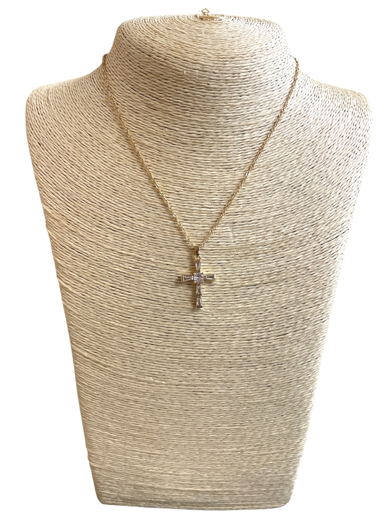 18802 GOLD SMALL CUBIC ZIRCONIA CROSS NECKLACE
