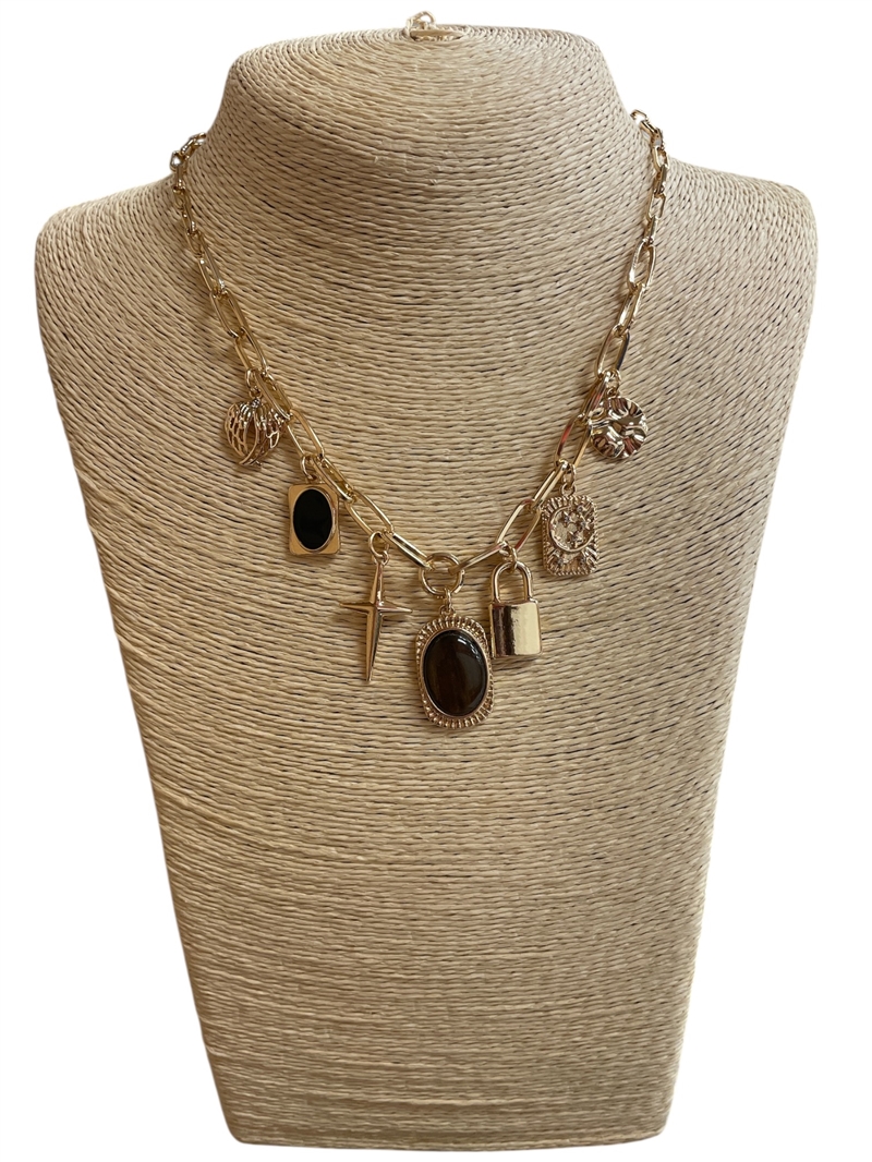 18973  BROWN STONE CHARM CHAIN NECKLACE