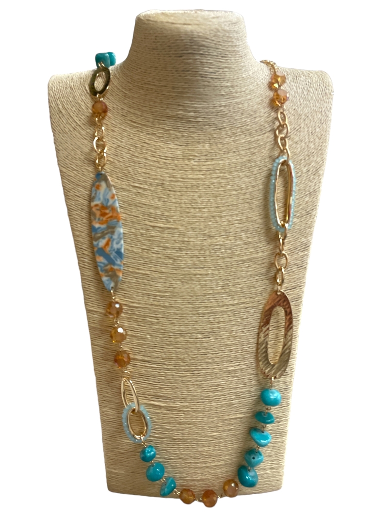 18N6BO  BLUE ORANGE  ACRYLIC NECKLACE