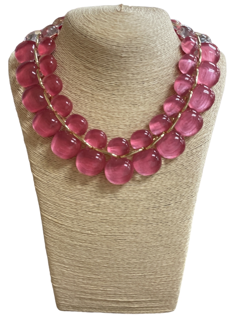 18N6CP  CLEAR PINK  ACRYLIC NECKLACE