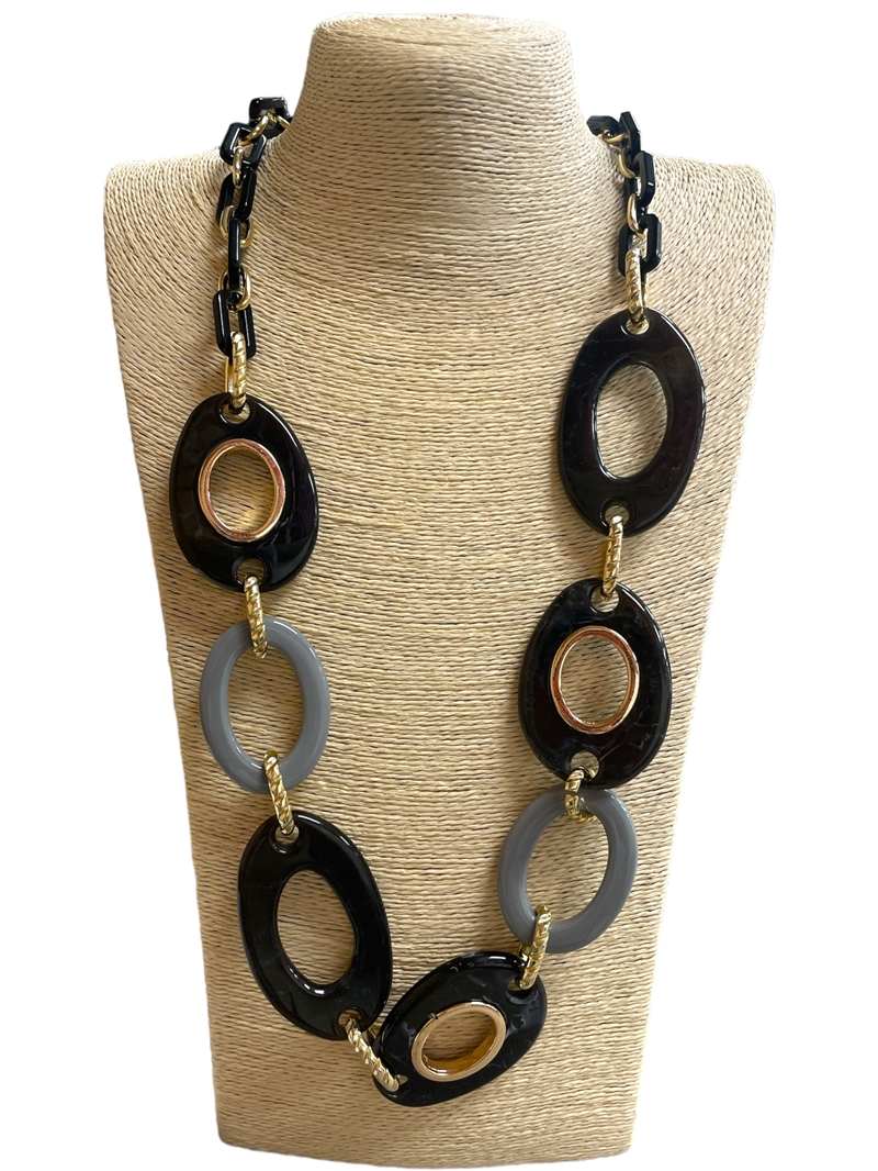 18N6GB  GRAY BLACK  ACRYLIC NECKLACE