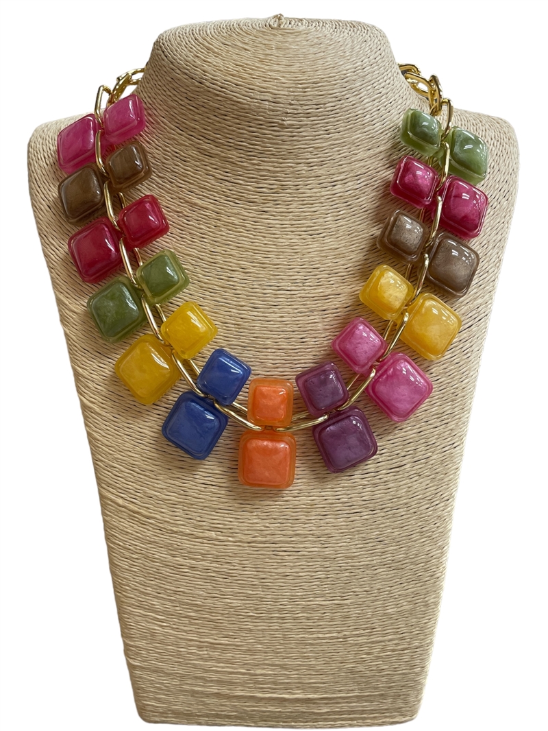 18N6M  MULTI COLOR  ACRYLIC CHUNKY NECKLACE