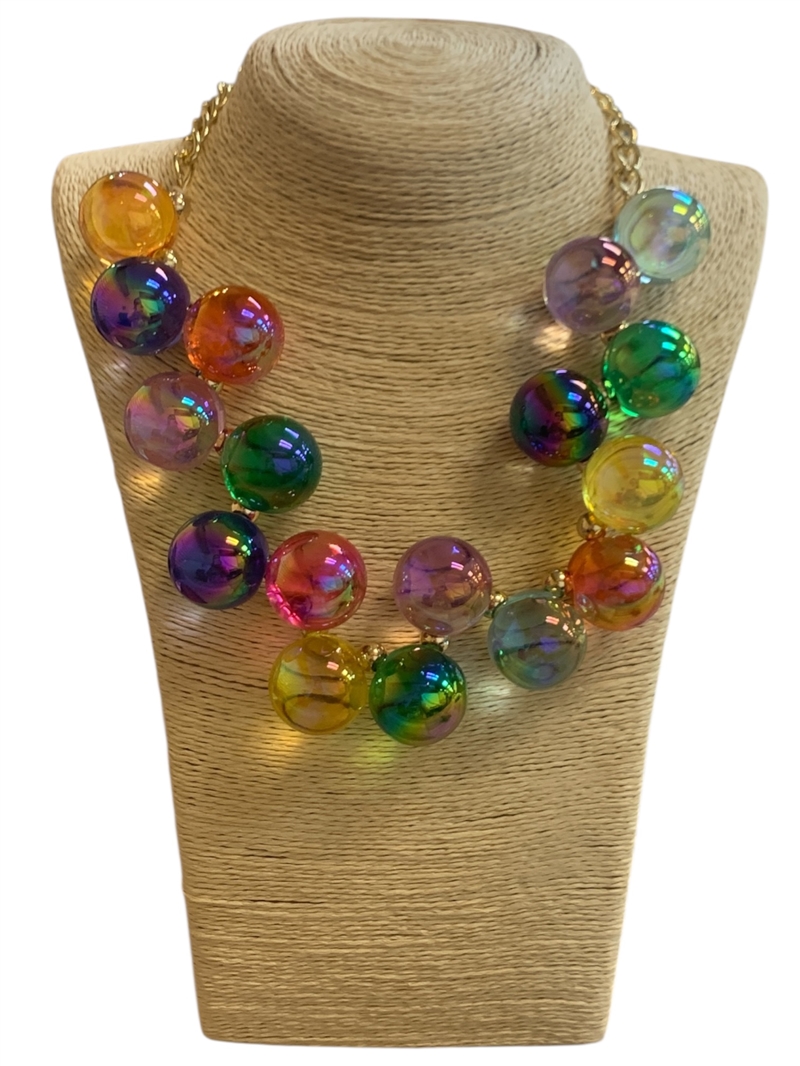 18N6MC MULIT COLOR ACRYLIC HOLOGRAPHIC BUBBLE BEADED NECKLACE