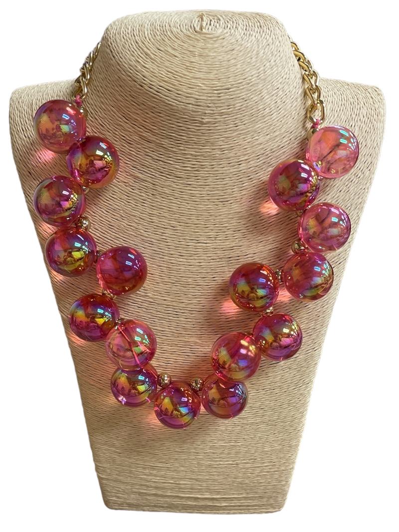 18N6PM  PINK MULTI ACRYLIC NECKLACE