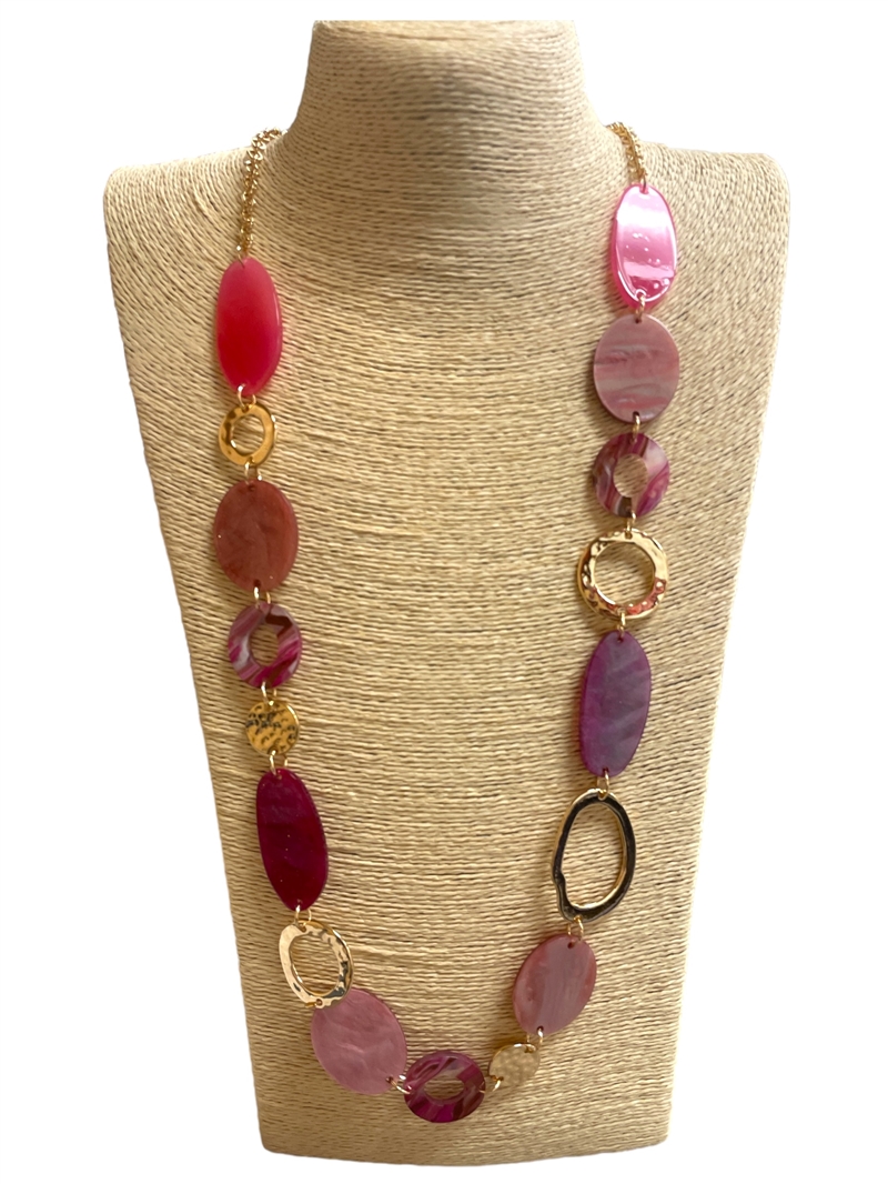 18N6PU  GOLD & PURPLE  ACRYLIC NECKLACE