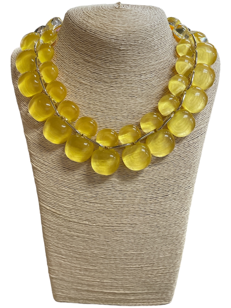 18N6YE  YELLOW ACRYLIC CHUNKY NECKLACE