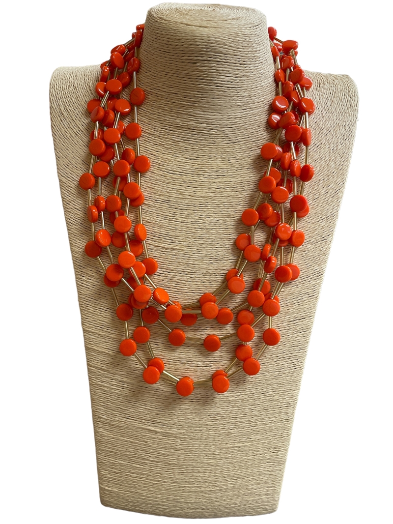 18OCN  ORANGE MULTI LAYERED NECKLACE
