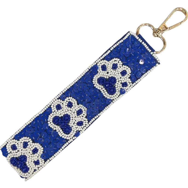 19-0970 BLUE/WHITE SEQUIN & SEED BEAD WRISTLET KEYCHAIN