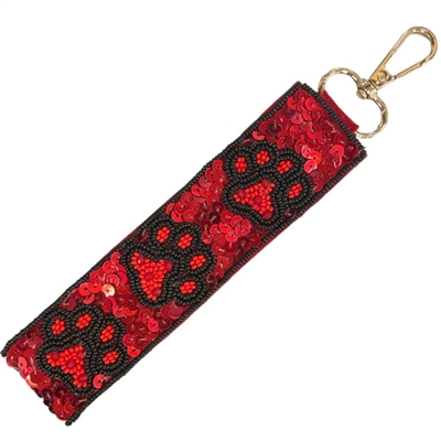 19-0970 RED/BLACK SEQUIN & SEED BEAD WRISTLET KEYCHAIN