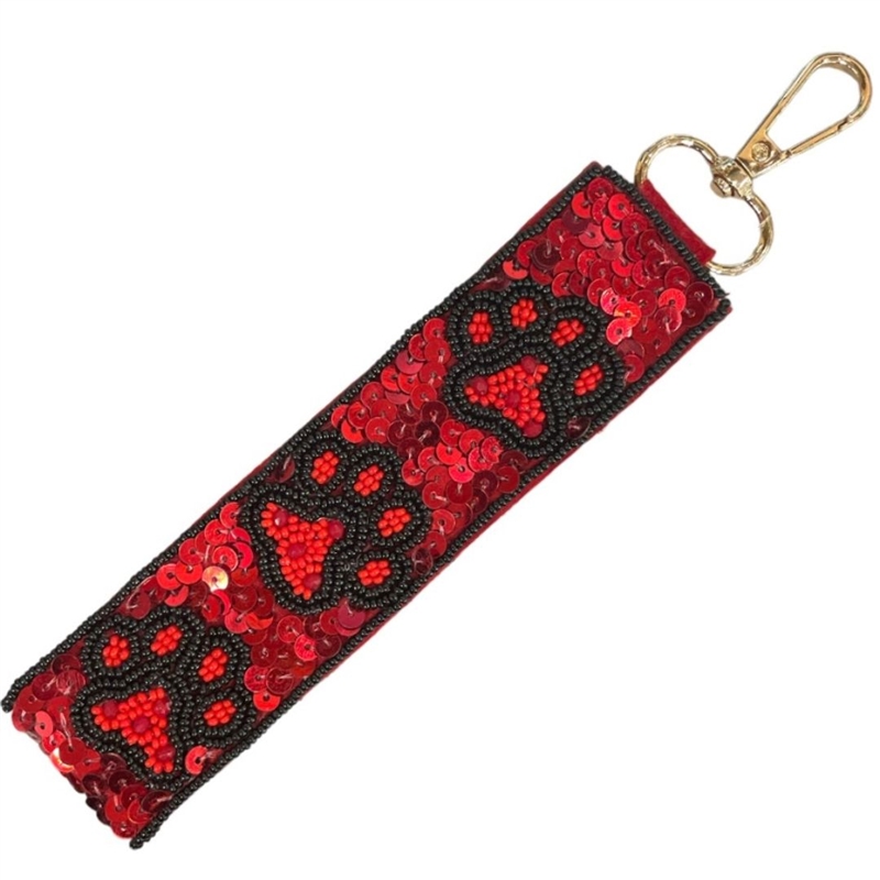 19-0970 RED/BLACK SEQUIN & SEED BEAD WRISTLET KEYCHAIN