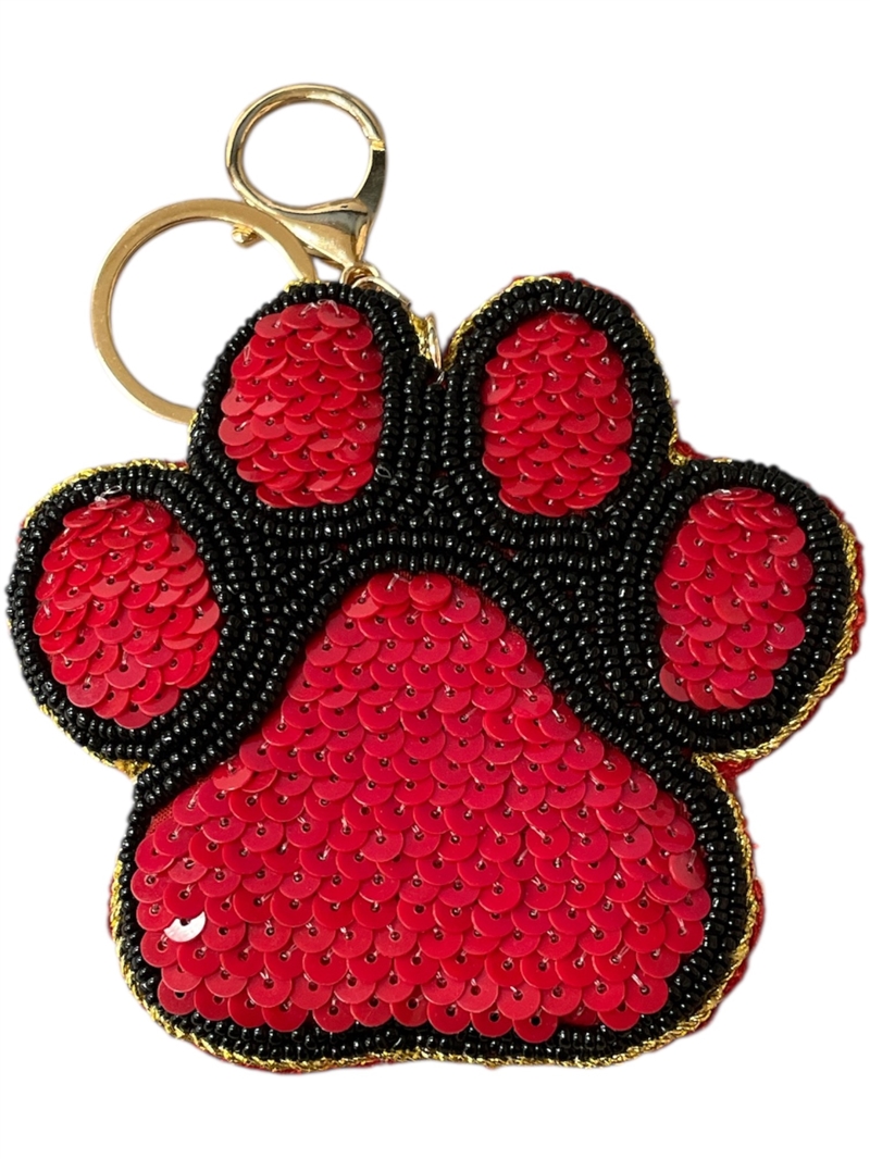 19-0971 SEED BEAD RED & BLACK PAW KEYCHAIN