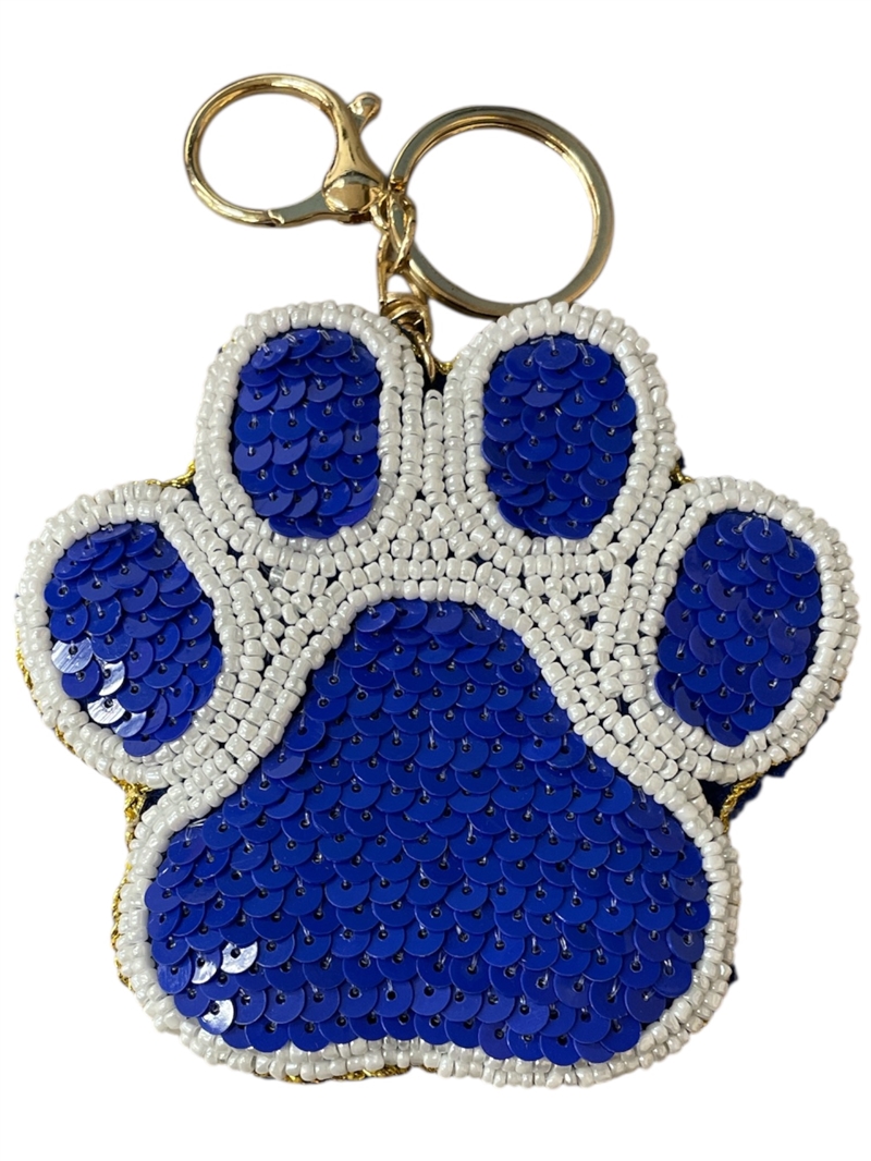 19-0971 SEED BEAD BLUE & WHITE PAW KEYCHAIN