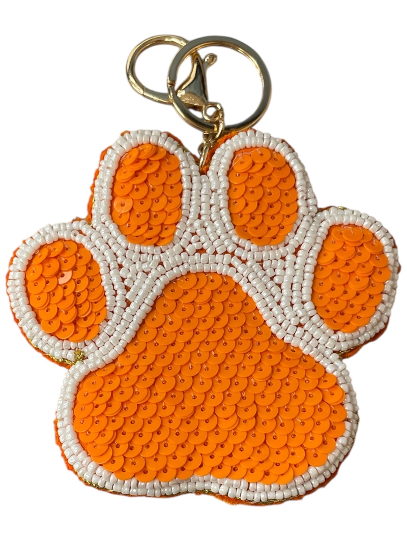 19-0971 SEED BEAD ORANGE & WHITE PAW KEYCHAIN