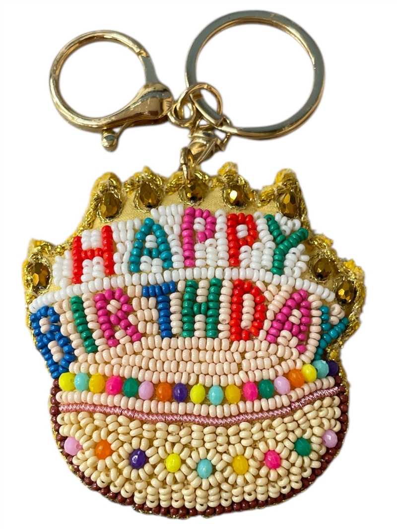 19-1050 SEED BEAD "HAPPY BIRTHDAY" CAKE KEYCHAIN