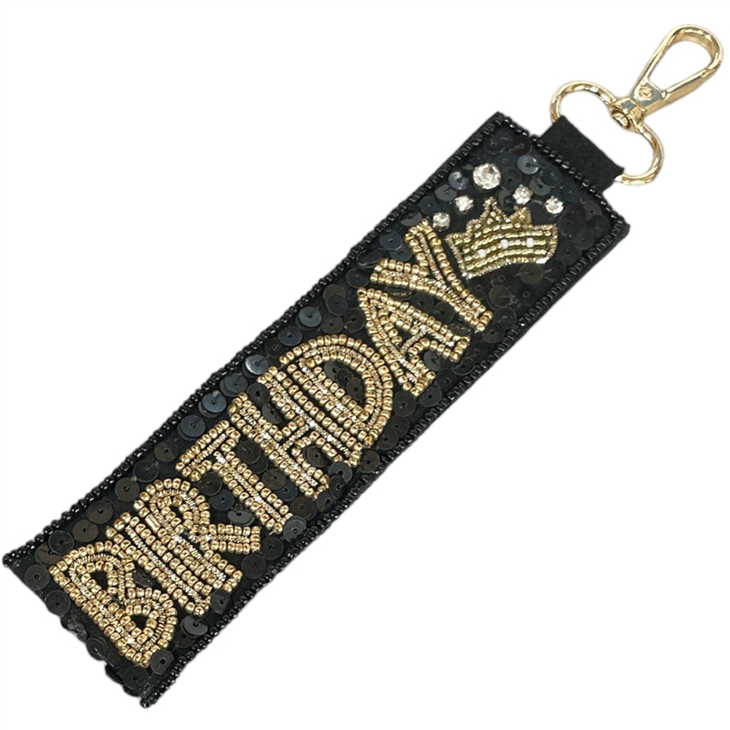 19-1053B  BIRTHDAY BLACK SEQUIN WRISTLET KEYCHAIN