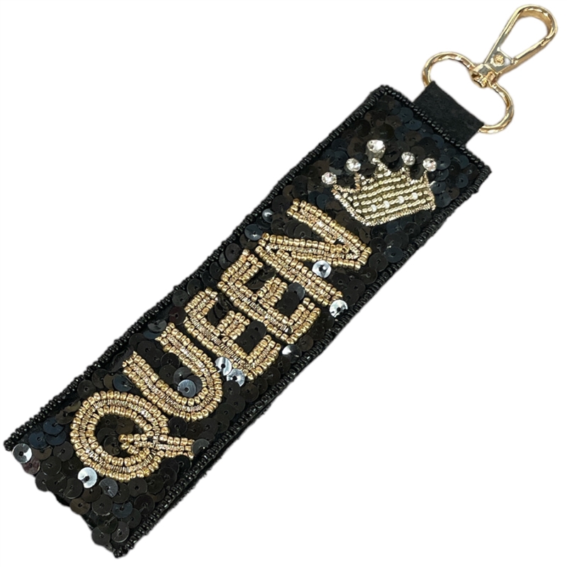 19-1060BK  QUEEN BLACK GOLD SEQUIN WRISTLET KEYCHAIN