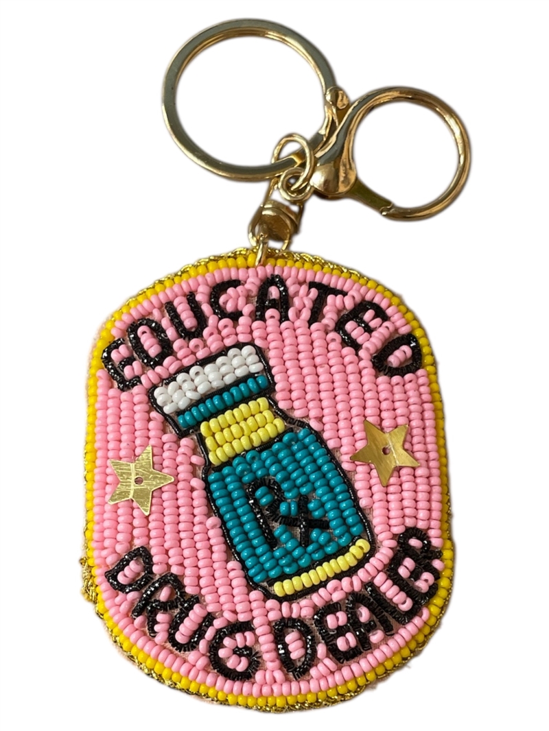19-1061 SEED BEAD "EDUCATED DRUG DEALER" KEYCHAIN