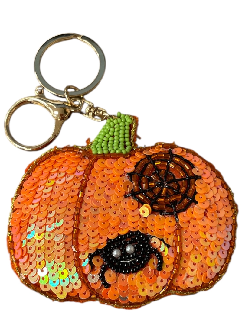19-1082 SEED BEAD ORANGE PUMPKIN KEYCHAIN
