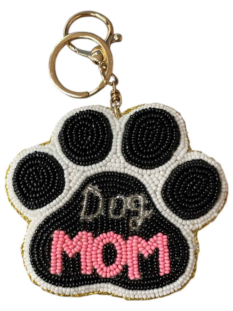 19-1143 SEED BEAD "DOG MOM" PAW KEYCHAIN