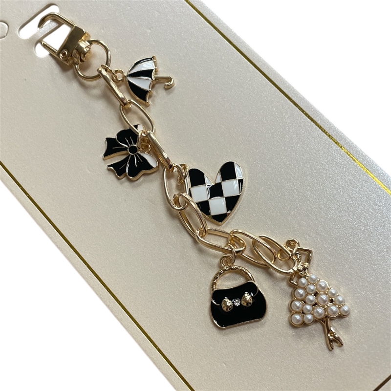 19-1903  BLACK & WHITE  CHARMS  KEYCHAIN