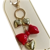 19-1966 GOLD RED BUBBLE HEART BAG CHARM/KEYCHAIN