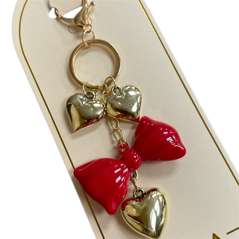 19-1966 GOLD RED BUBBLE HEART BAG CHARM/KEYCHAIN