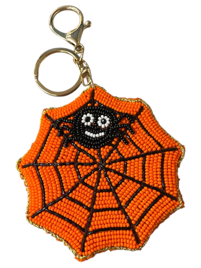 19-1970 SEED BEAD CUTE ORANGE SPIDER-WEB  KEYCHAIN