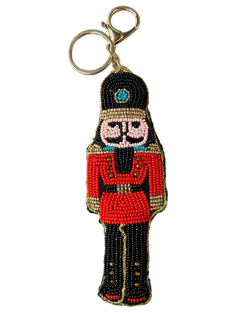 19-1980 SEED BEAD RED & BLACK NUT CRACKER  KEYCHAIN
