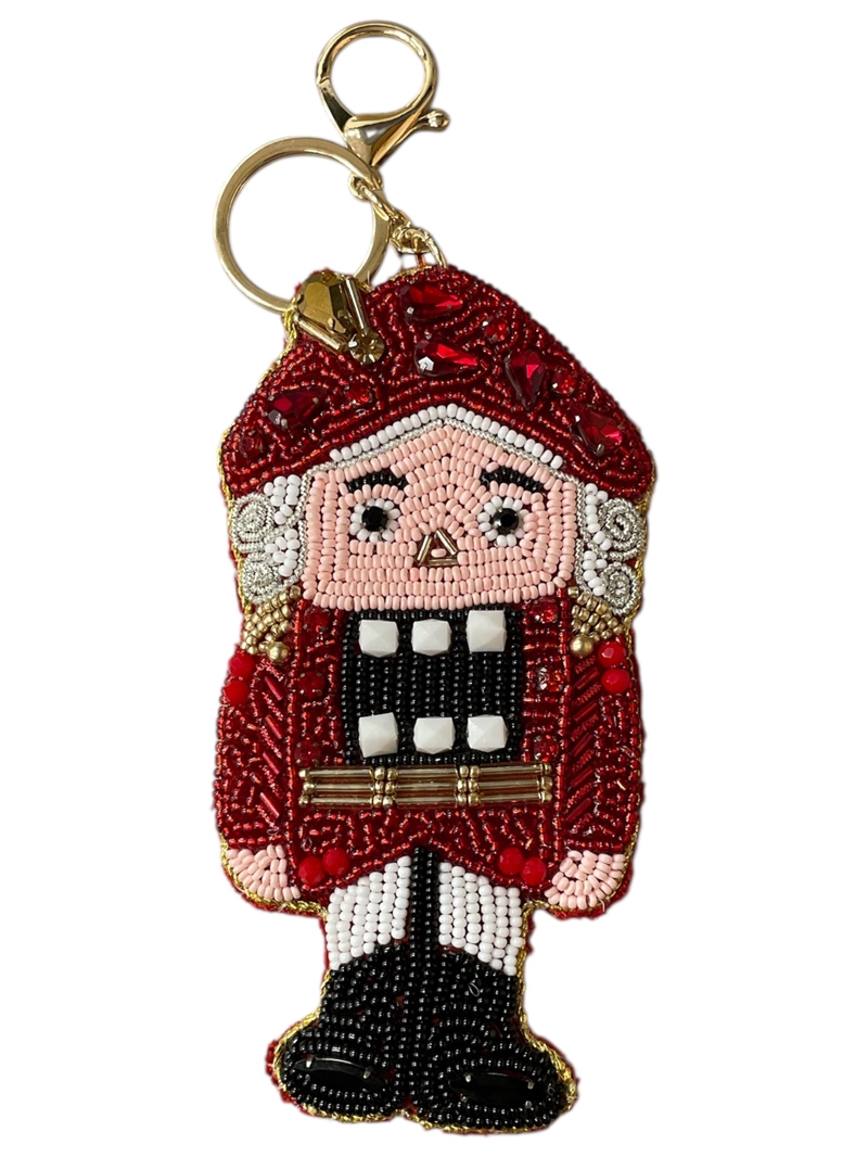 19-1985 SEED BEAD RED NUT CRACKER  KEYCHAIN
