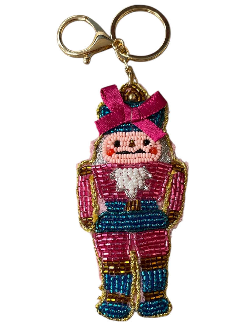 19-1993 SEED BEAD FUCHSIA NUT CRACKER  KEYCHAIN