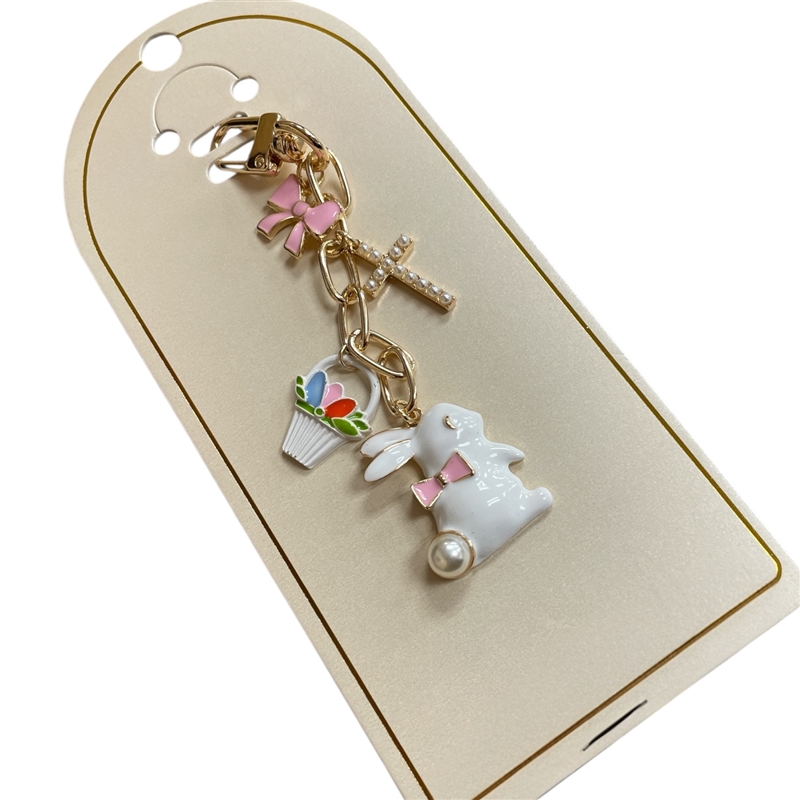 19-2090 WHITE BUNNY BAG CHARM / KEYCHAIN