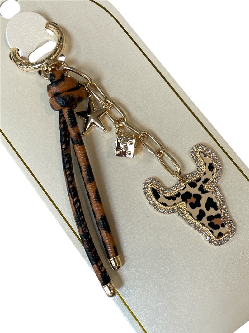 19-2122 LEOPARD PRINT RHINESTONE BULL HEAD PURSE CHARM