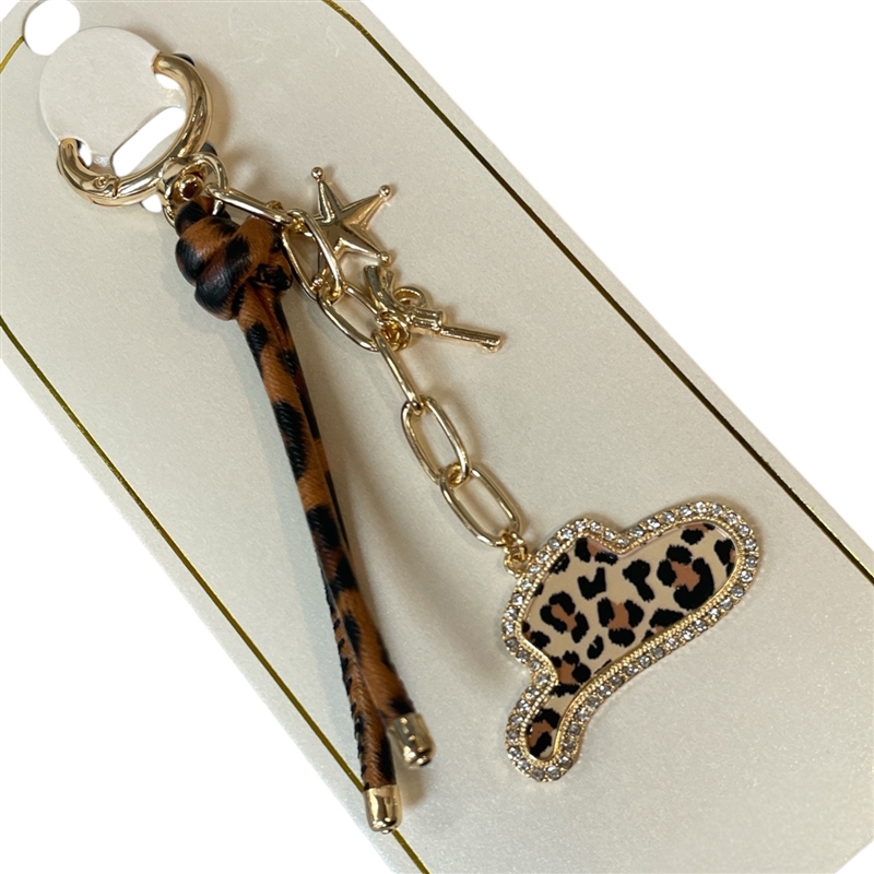 19-2123 LEOPARD PRINT RHINESTONE COWGIRL HAT PURSE CHARM