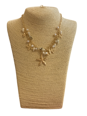 19074 STARFISH & SEASHELLS PEARL CHARM NECKLACE