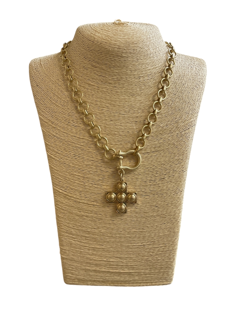 19097 MATTE CROSS CHARM SHORT NECKLACE
