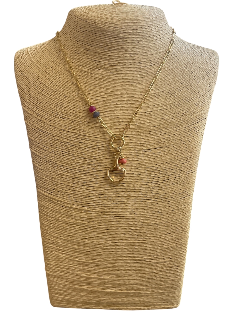 19136 GOLD BEADED U LINK DROP DEINTY NECKLACE