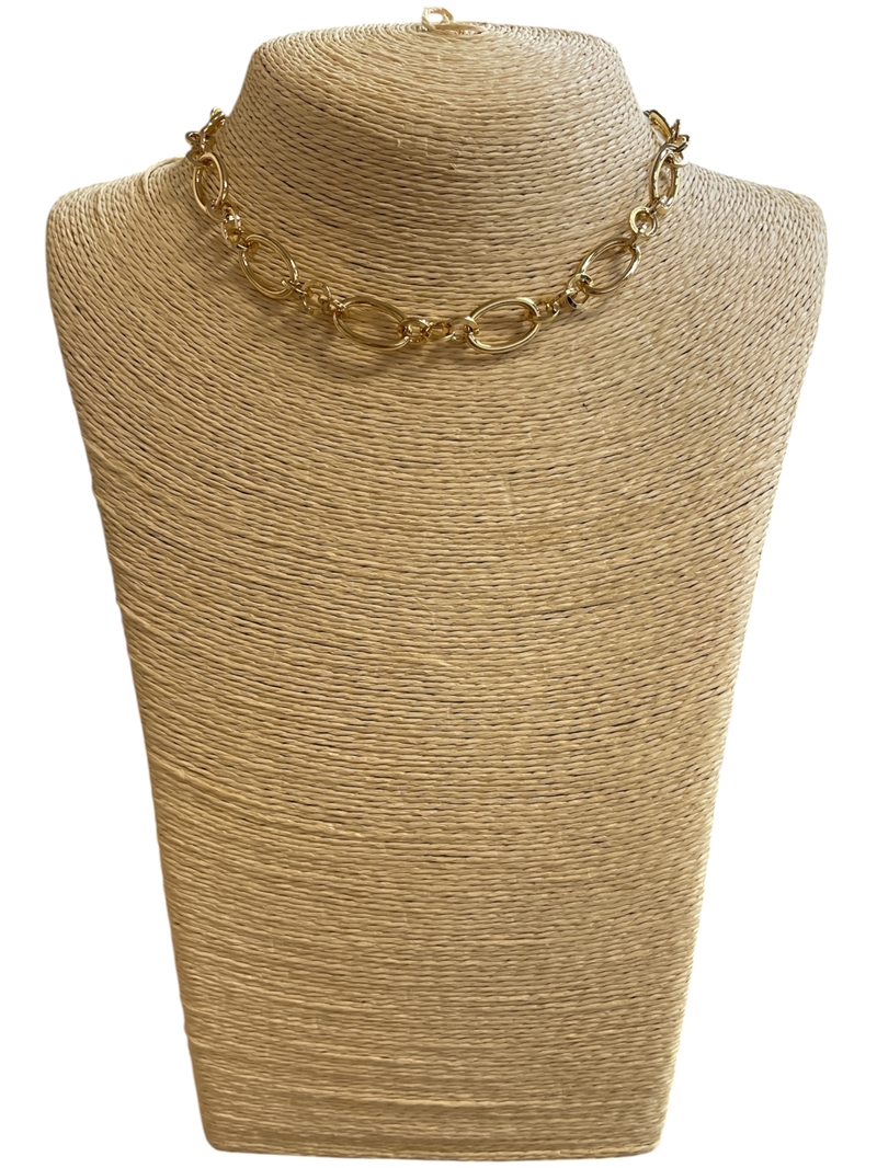 19153 GOLD PLAIN OVAL LINK SHORT NECKLACE