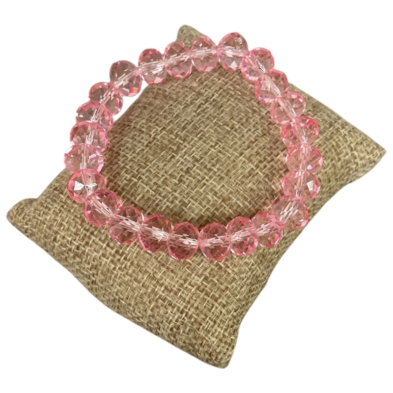192CP 10MM CLEAR  BABY PINK CRYSTAL BRACELET