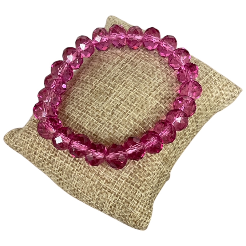 192FS  10MM CLEAR FUCHSIA CRYSTAL BRACELET