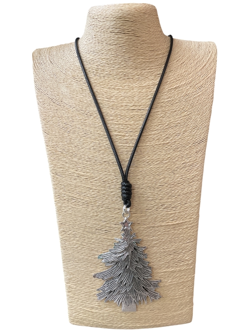 19898S ANTIQUE SILVER TREE LONG CORD NECKLACE