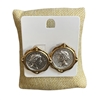 1NDE1157 MATTE TWO TONE HAMMERED COIN STUD EARRINGS