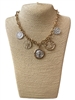 1NDN2230 TWO TONE HAMMERED MULTI COIN CHARM NECKLACE