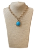 1NDN2249T GOLD HAMMERED TURQUOISE PENDANT TOGGLE NECKLACE