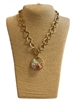 1NLN2157A MATTE GOLD LARGE AB PENDANT STONE TOGGLE NECKLACE